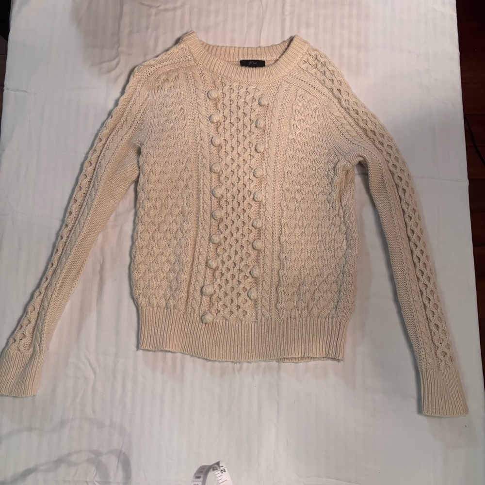 Fisherman vibe, J. Crew Wool Blend Cable Knit Sweater‎ in Cream, Size Small